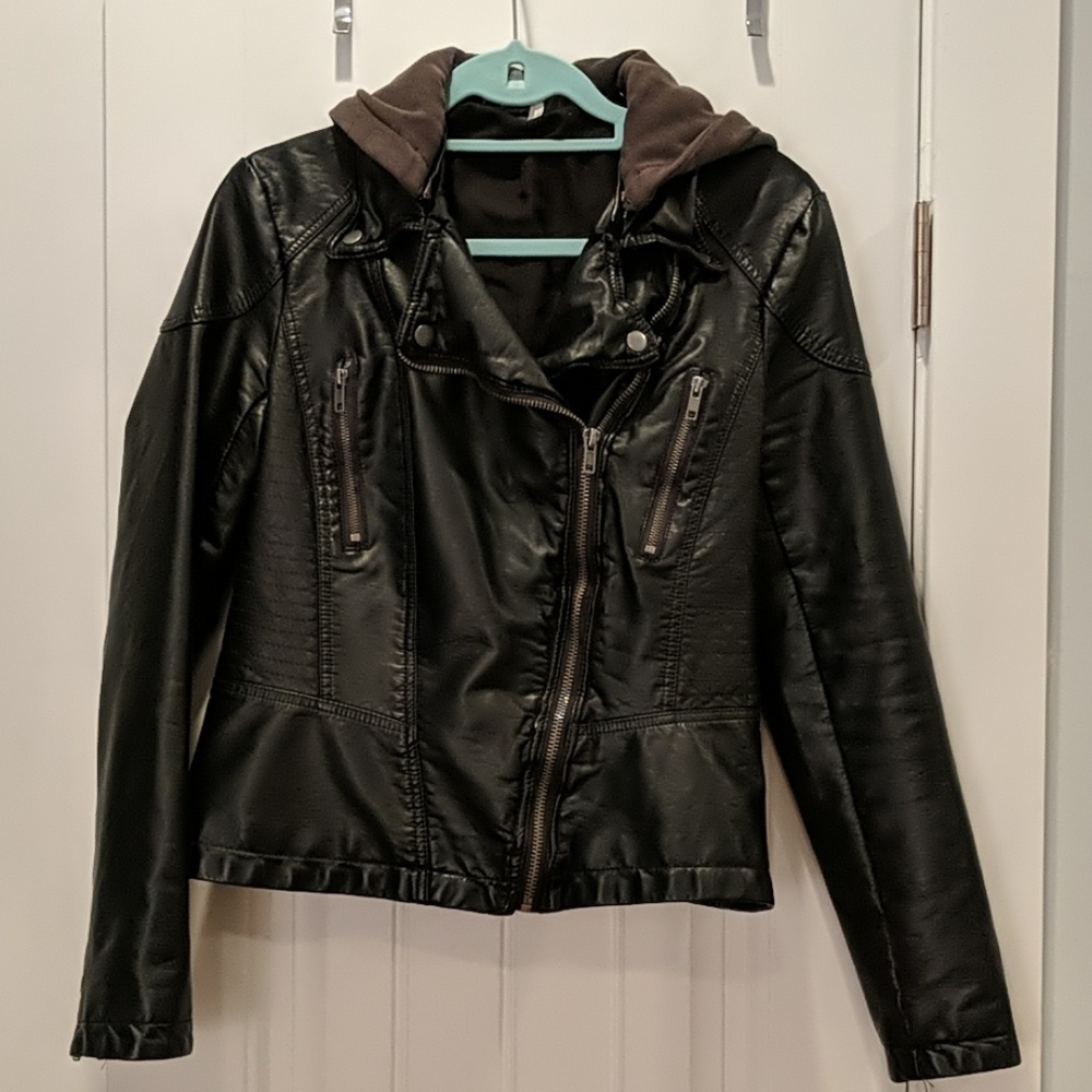 Free People Leather Jacket w/ Removable Hood